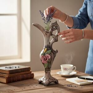 Vintage Italian Bassano Pottery Small Vases 3D Flowers Very Prettyr